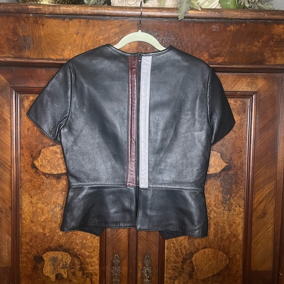 NWOT BCBG Max Azria Runway leather top with color-blocked panels. Size L - Picture 3 of 9
